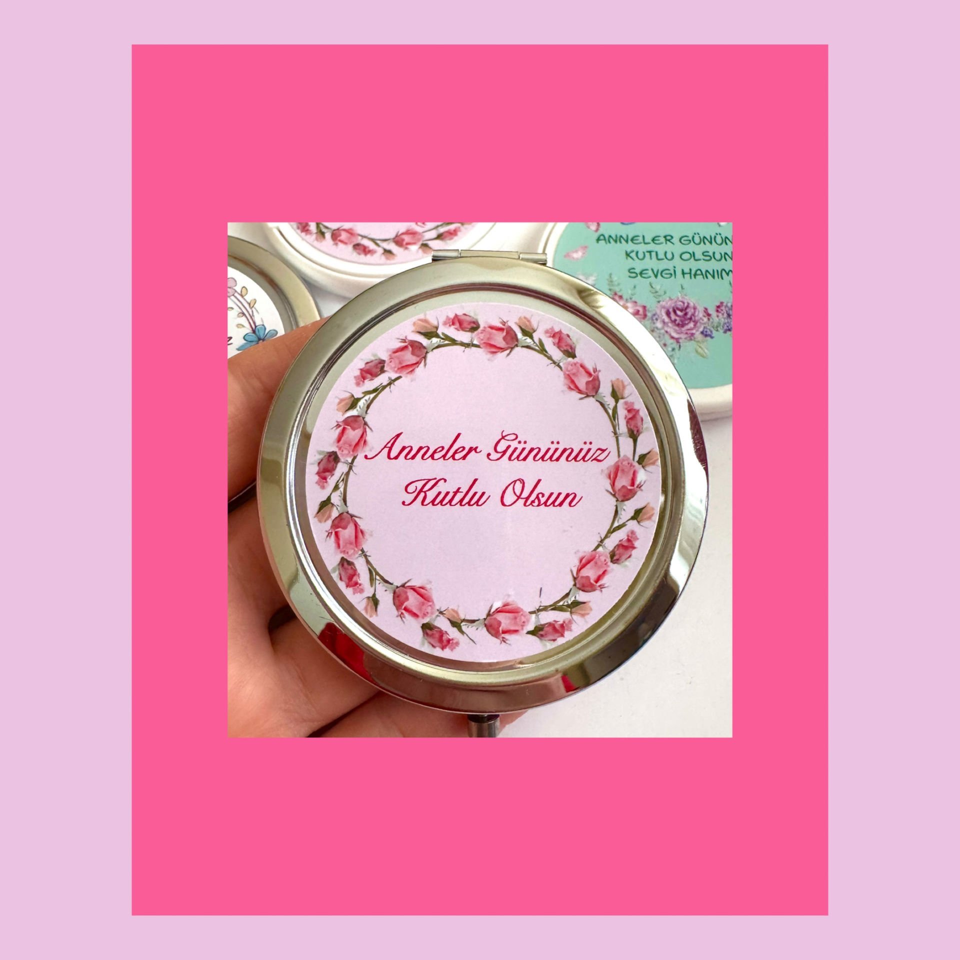 GÜMÜŞ RENK METAL  CEP AYNASI