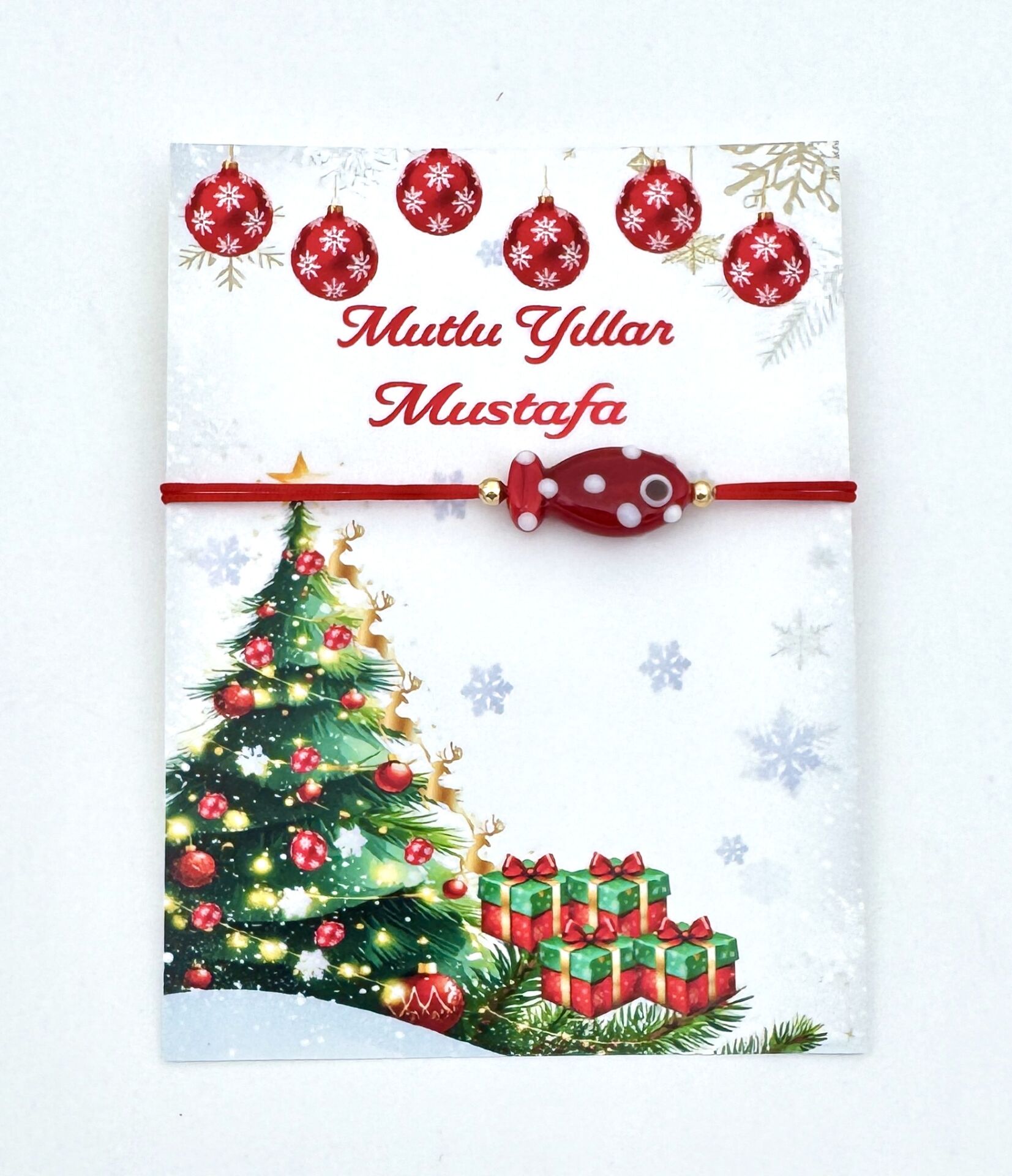 MURANO CAM BONCUK BİLEKLİK -KIRMIZI PUANTİYELİ BALIK