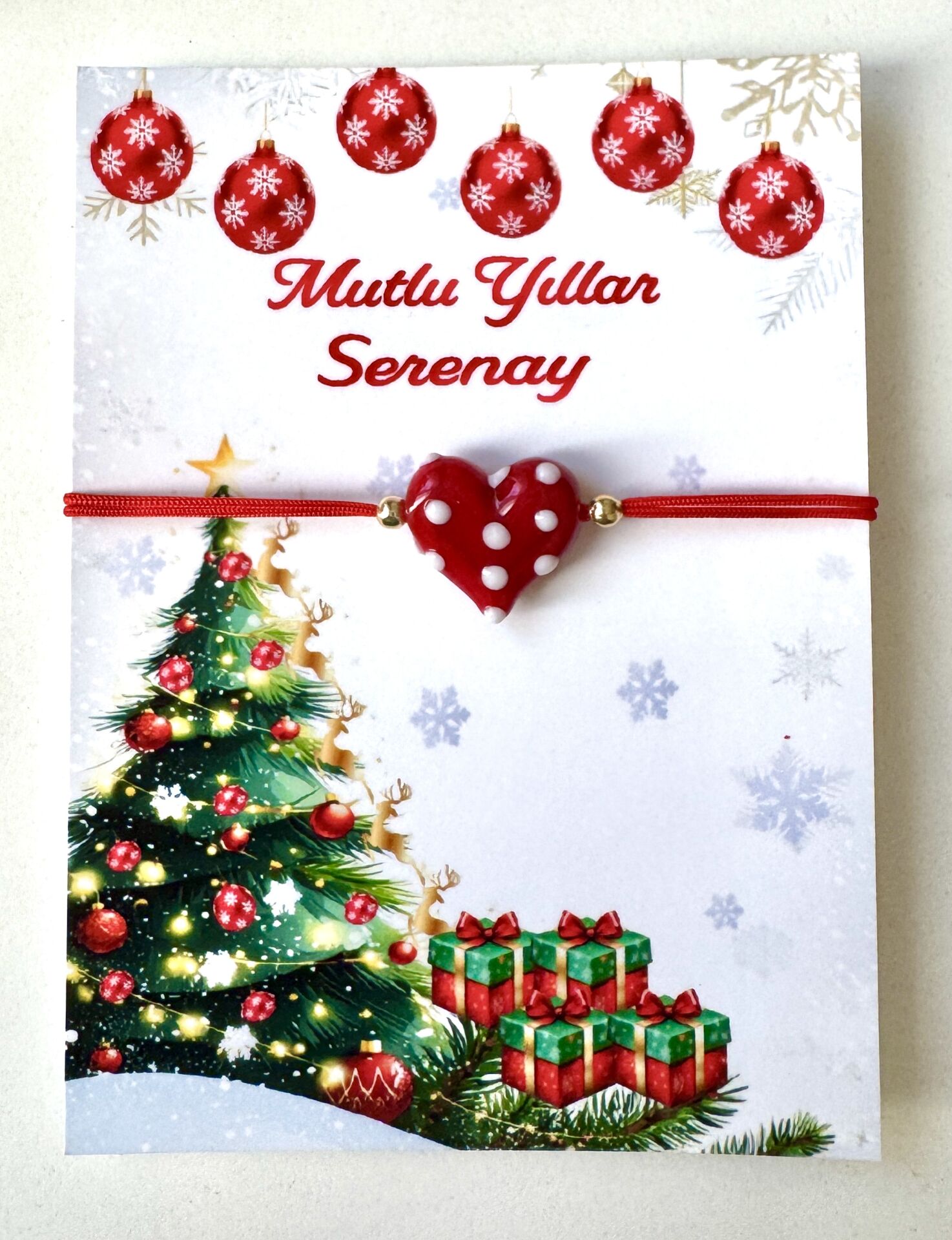 MURANO CAM BONCUK BİLEKLİK-PUANTİYELİ KIRMIZI KALP