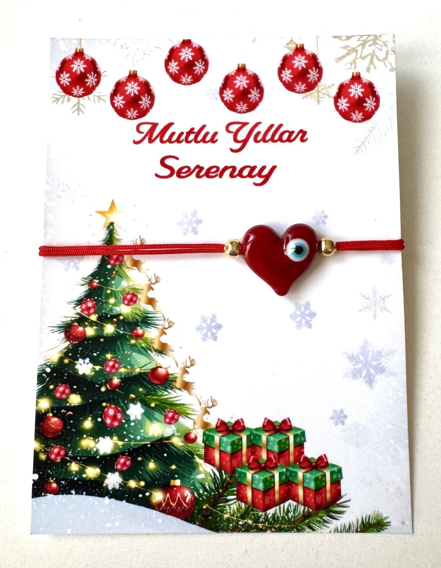 MURANO CAM BONCUK BİLEKLİK-KIRMIZI NAZAR BONCUKLU KALP