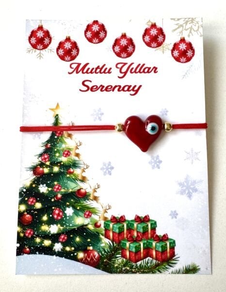 MURANO CAM BONCUK BİLEKLİK-KIRMIZI NAZAR BONCUKLU KALP